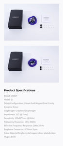 COZOY D1 IEM 10mm Graphene Diaphragm Dual Magnetic Circuit Dual Cavity Dynamic Wired In-Ear Earphones