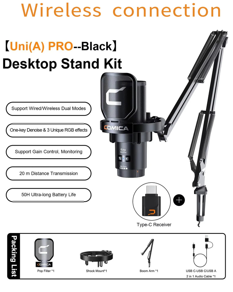 COMICA Uni Pro — Wireless USB Gaming Microphone with RGB and Noise Cancellation